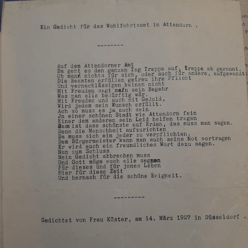 Gedicht F R Das Wohlfahrtsamt In Attendorn D Attendorner