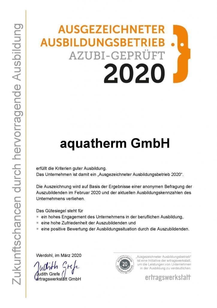aquatherm weiterhin ausgezeichneter Ausbildungsbetrieb 1 re zertifizierung ausgezeichneter ausbildungsbetrieb 1 aquatherm gmbh