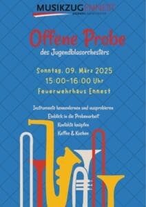 Konzert, offene Probe und Neustart beim Nachwuchs des Musikzug Ennest 2 sonntag 26februar 2023 1500 1600 uhr feuerwehrhaus ennest